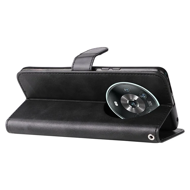 Per Honor Magic4 5G/Magic4 Pro 5G Anti-caduta Portafoglio in Pelle PU Folio Flip Case Tasca con Cerniera Supporto Antiurto Custodia Protettiva - Nero