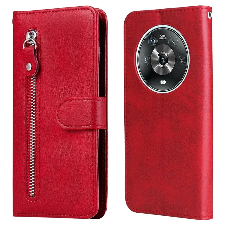 Für Ehren X9 4G/5G/X30/Magic4 Lite 5G/4G Außen Reißverschlusspocket PU Leder Brieftaschenabdeckung Kratzerresistente Handy-schutzhülle - Rot