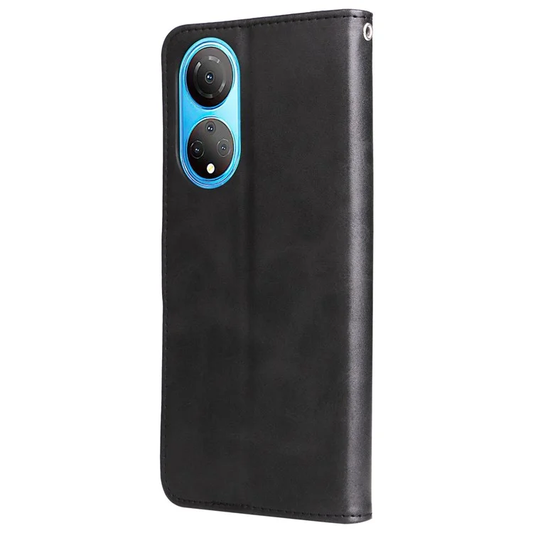 Für Ehren X7/spiel 30 Plus 5G Wallet Phone Hülle PU Leder Reißverschluss Pocket Pocket Ständer Design Magnetic Closure Cover - Schwarz
