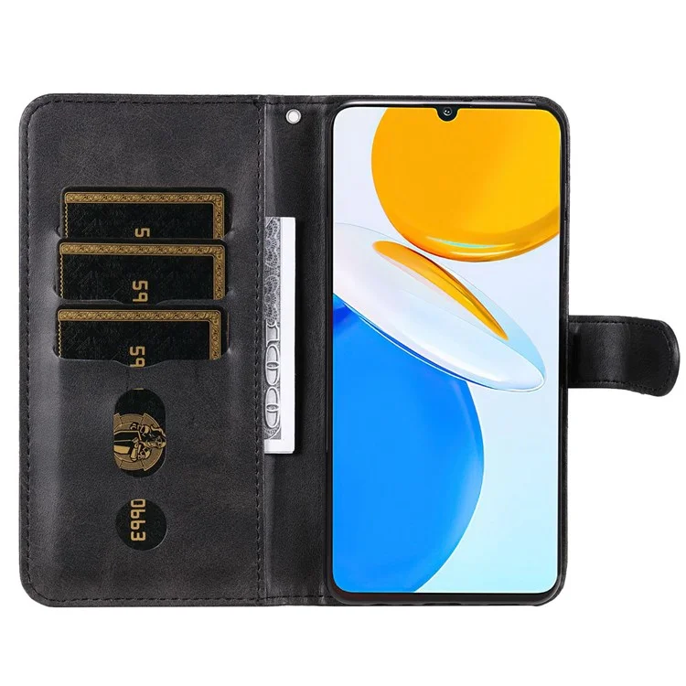 Für Ehren X7/spiel 30 Plus 5G Wallet Phone Hülle PU Leder Reißverschluss Pocket Pocket Ständer Design Magnetic Closure Cover - Schwarz