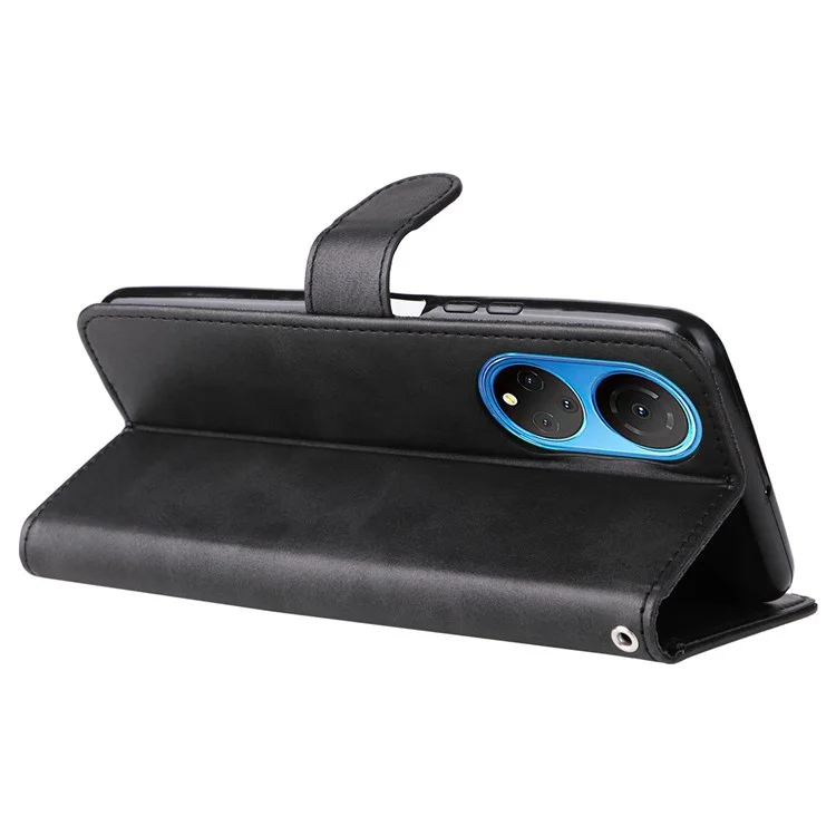 Für Ehren X7/spiel 30 Plus 5G Wallet Phone Hülle PU Leder Reißverschluss Pocket Pocket Ständer Design Magnetic Closure Cover - Schwarz