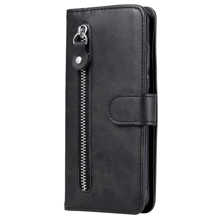 Für Ehren X7/spiel 30 Plus 5G Wallet Phone Hülle PU Leder Reißverschluss Pocket Pocket Ständer Design Magnetic Closure Cover - Schwarz