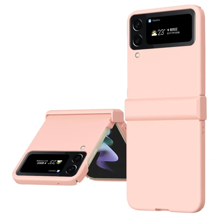 For Samsung Galaxy Z Flip4 5G 3-in-1 Hard PC Phone Case Hinge Design Shockproof Anti-drop Protective Cover - Pink