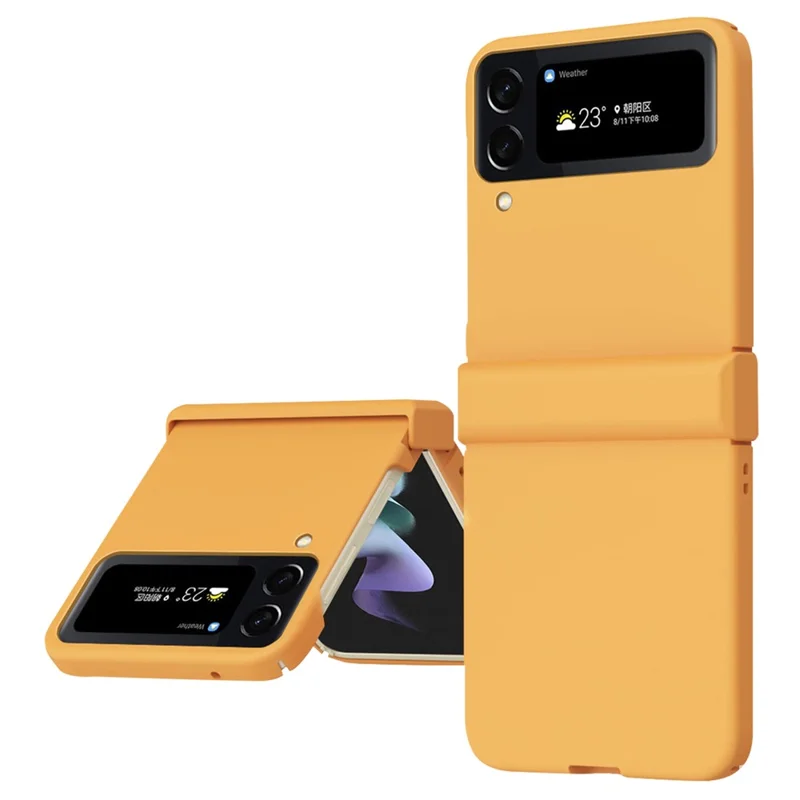 For Samsung Galaxy Z Flip4 5G 3-in-1 Hard PC Phone Case Hinge Design Shockproof Anti-drop Protective Cover - Orange