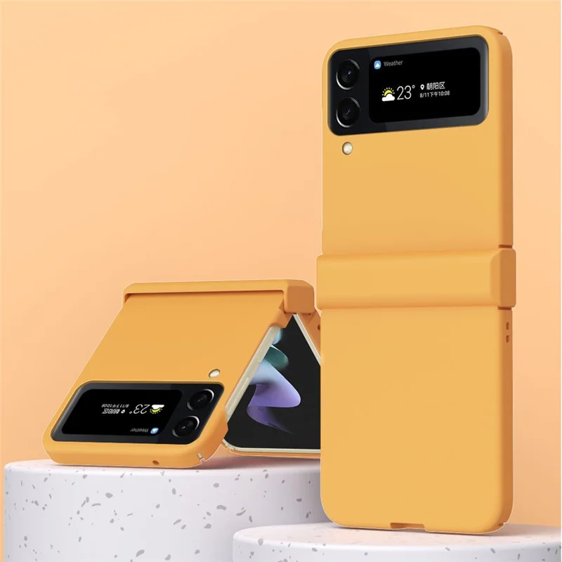 For Samsung Galaxy Z Flip4 5G 3-in-1 Hard PC Phone Case Hinge Design Shockproof Anti-drop Protective Cover - Orange