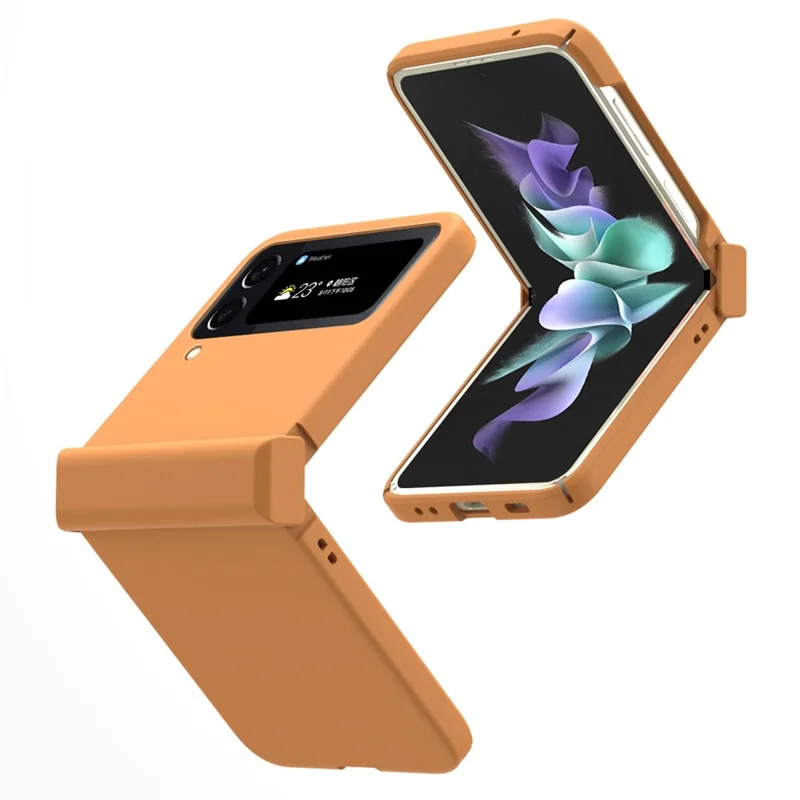 For Samsung Galaxy Z Flip4 5G 3-in-1 Hard PC Phone Case Hinge Design Shockproof Anti-drop Protective Cover - Orange