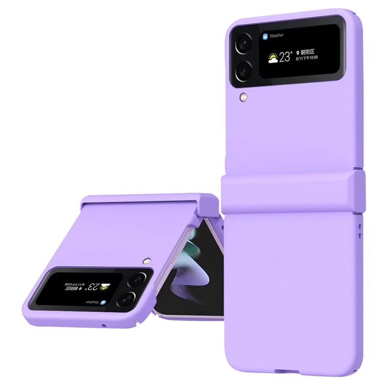 For Samsung Galaxy Z Flip4 5G 3-in-1 Hard PC Phone Case Hinge Design Shockproof Anti-drop Protective Cover - Purple