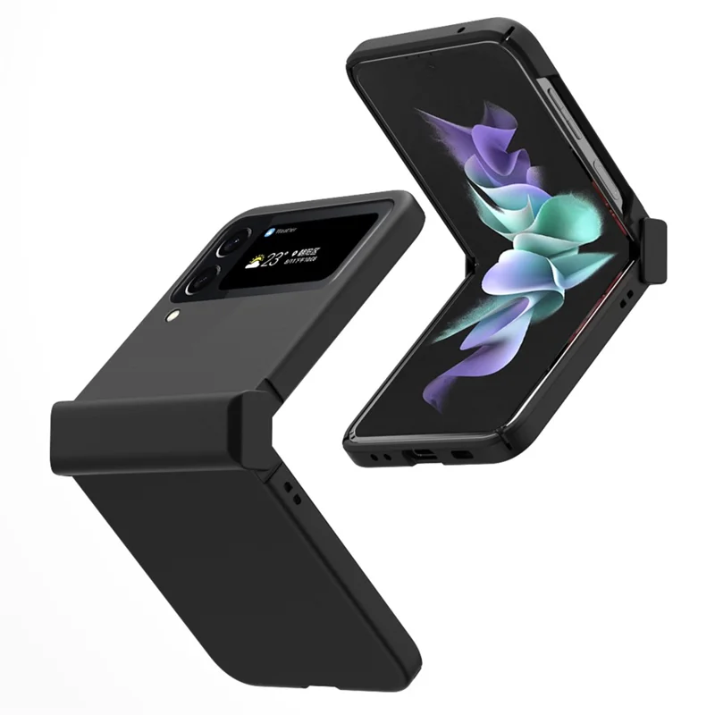 For Samsung Galaxy Z Flip4 5G 3-in-1 Hard PC Phone Case Hinge Design Shockproof Anti-drop Protective Cover - Black