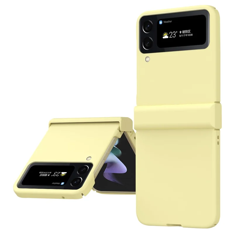 For Samsung Galaxy Z Flip4 5G 3-in-1 Hard PC Phone Case Hinge Design Shockproof Anti-drop Protective Cover - Yellow