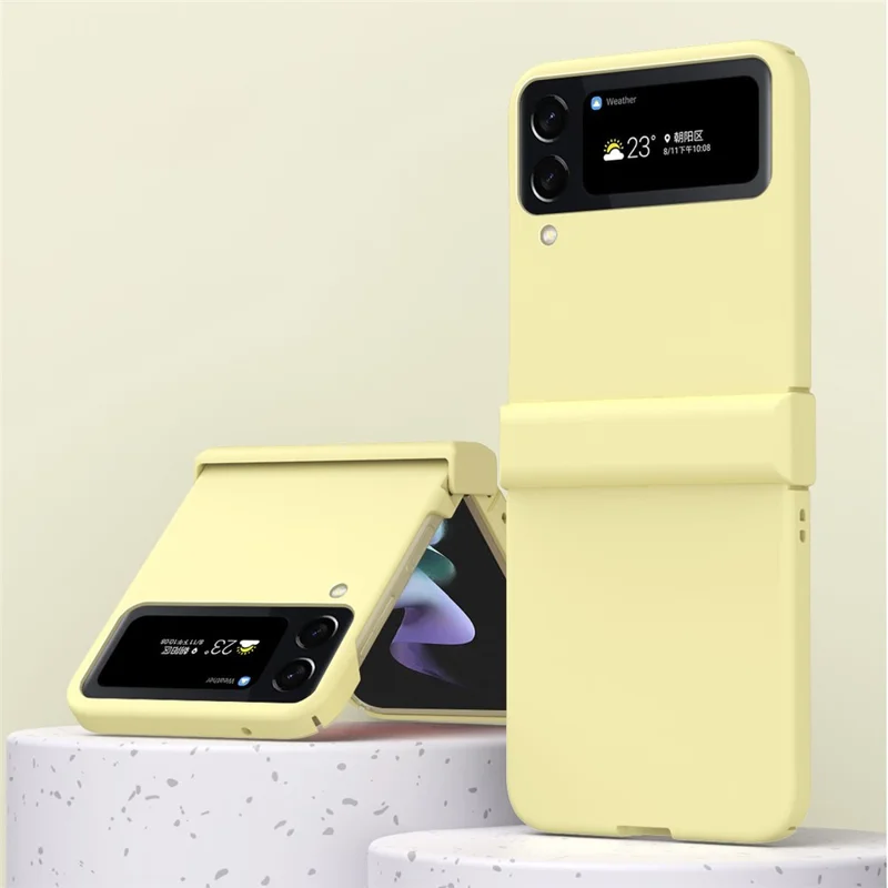 For Samsung Galaxy Z Flip4 5G 3-in-1 Hard PC Phone Case Hinge Design Shockproof Anti-drop Protective Cover - Yellow