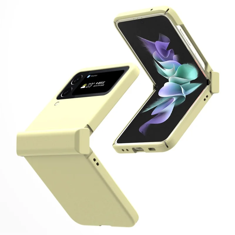 For Samsung Galaxy Z Flip4 5G 3-in-1 Hard PC Phone Case Hinge Design Shockproof Anti-drop Protective Cover - Yellow