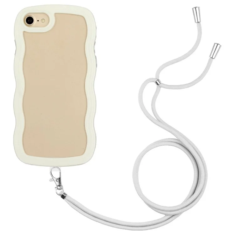 For iPhone 7/8/SE (2020)/SE (2022) Wavy Edge PC + TPU Phone Case Color Frame Transparent Back Cover with Adjustable Lanyard - White