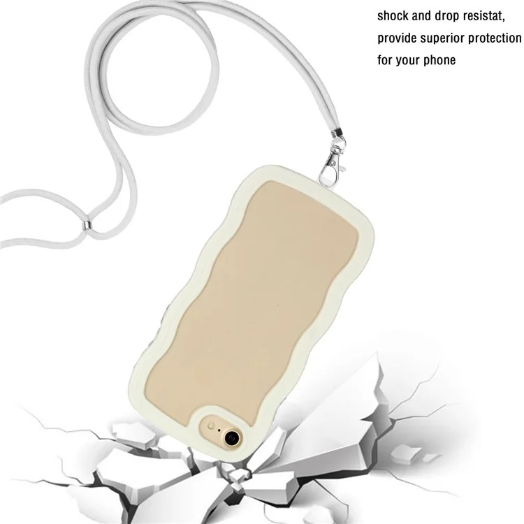 For iPhone 7/8/SE (2020)/SE (2022) Wavy Edge PC + TPU Phone Case Color Frame Transparent Back Cover with Adjustable Lanyard - White
