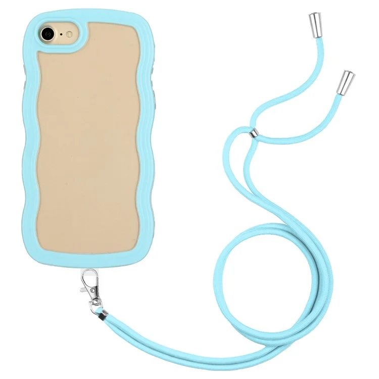 Pour Iphone 7/8 / se (2020) / se (2022) Wavy Edge PC + TPU Couleur de Téléphone TPU Cadre Arrière Transparente Avec Longe Réglable - Bleu Ciel