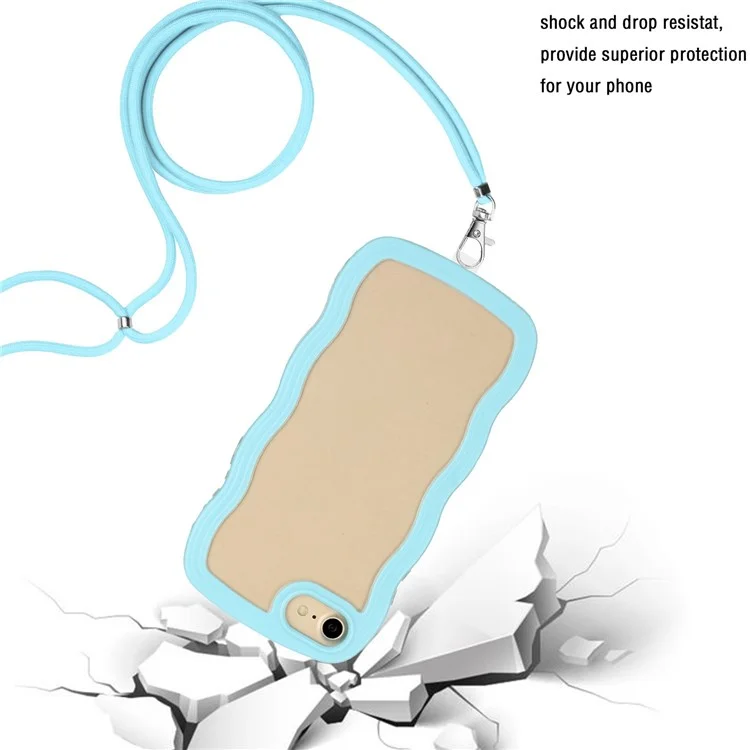 Pour Iphone 7/8 / se (2020) / se (2022) Wavy Edge PC + TPU Couleur de Téléphone TPU Cadre Arrière Transparente Avec Longe Réglable - Bleu Ciel