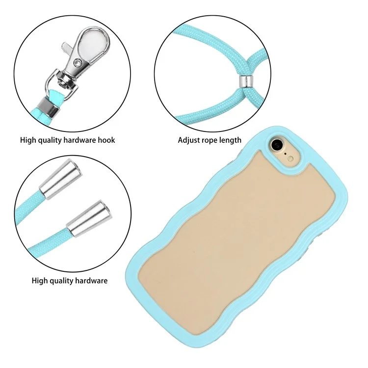 Pour Iphone 7/8 / se (2020) / se (2022) Wavy Edge PC + TPU Couleur de Téléphone TPU Cadre Arrière Transparente Avec Longe Réglable - Bleu Ciel