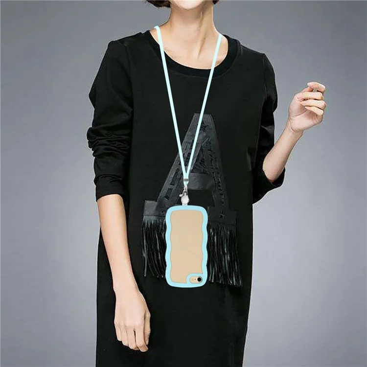 Pour Iphone 7/8 / se (2020) / se (2022) Wavy Edge PC + TPU Couleur de Téléphone TPU Cadre Arrière Transparente Avec Longe Réglable - Bleu Ciel