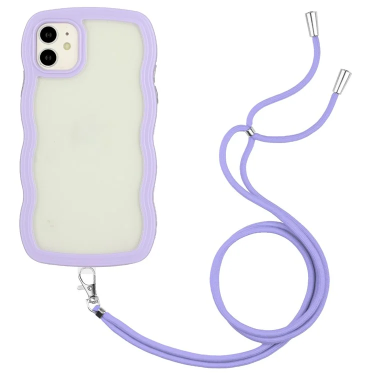 Pour iPhone 11 6.1 pouces Boîtier de protection résistant aux chocs avec bordure de couleur ondulée, dos transparent avec dragonne réglable Coque de téléphone PC + TPU - Violet