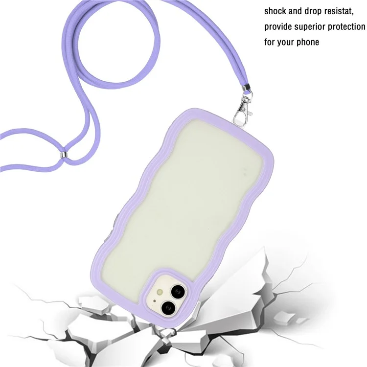 Pour iPhone 11 6.1 pouces Boîtier de protection résistant aux chocs avec bordure de couleur ondulée, dos transparent avec dragonne réglable Coque de téléphone PC + TPU - Violet