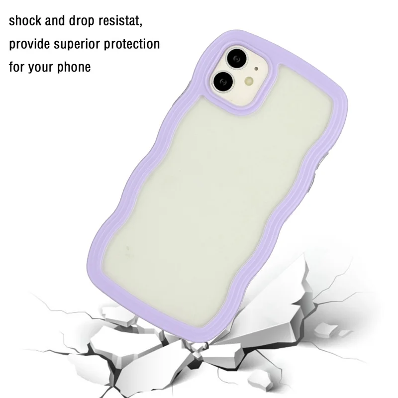 For iPhone 11 6.1 inch Impact Resistant Wavy Edge Color Frame Transparent Back Cover PC + TPU Phone Case - Purple