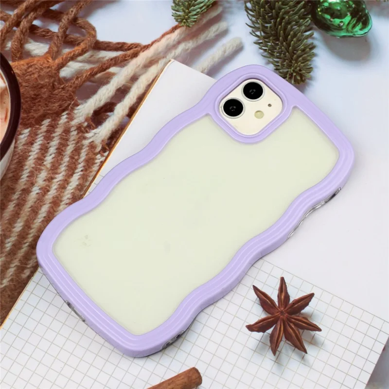 For iPhone 11 6.1 inch Impact Resistant Wavy Edge Color Frame Transparent Back Cover PC + TPU Phone Case - Purple