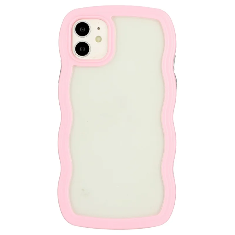 For iPhone 11 6.1 inch Impact Resistant Wavy Edge Color Frame Transparent Back Cover PC + TPU Phone Case - Pink