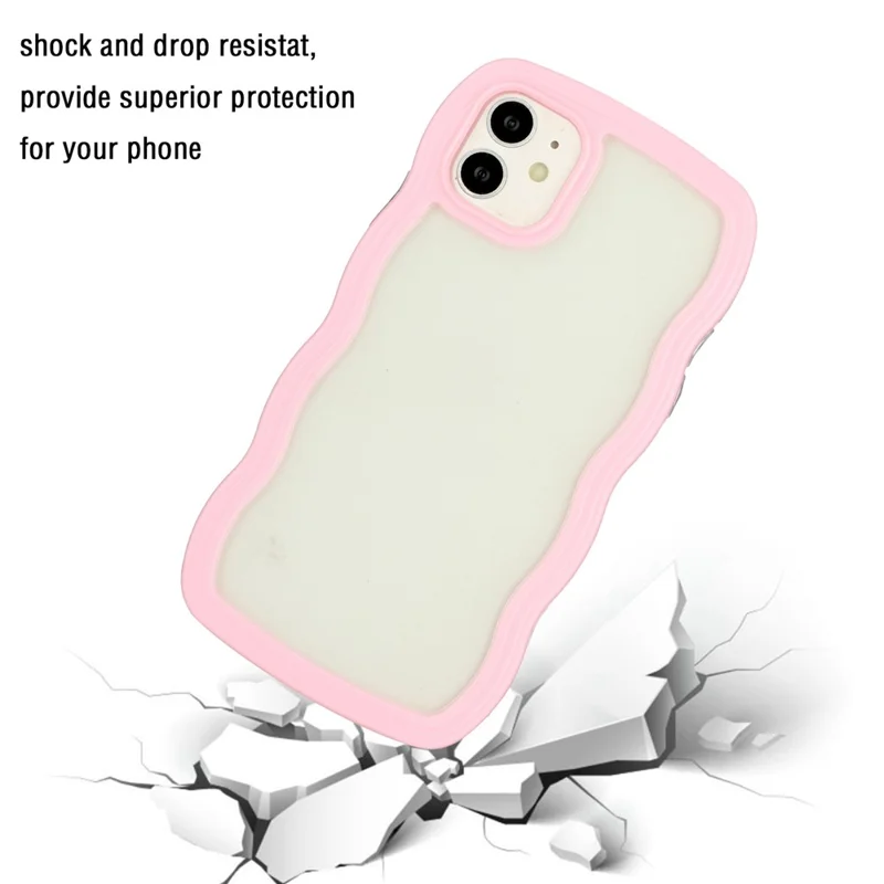 For iPhone 11 6.1 inch Impact Resistant Wavy Edge Color Frame Transparent Back Cover PC + TPU Phone Case - Pink