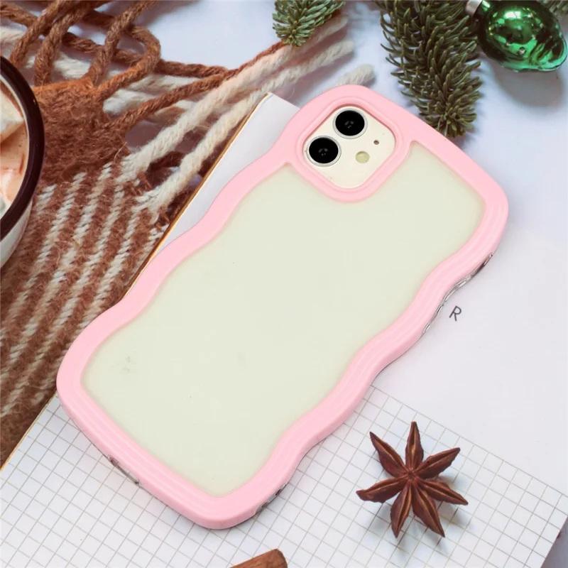 For iPhone 11 6.1 inch Impact Resistant Wavy Edge Color Frame Transparent Back Cover PC + TPU Phone Case - Pink