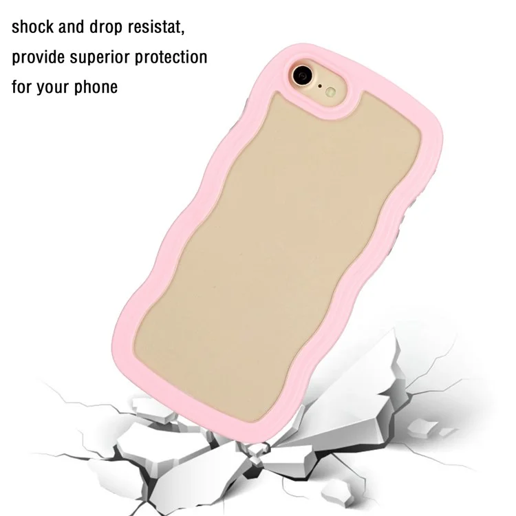 For iPhone 7/8/SE (2020)/SE (2022) Wavy Edge PC + TPU Phone Case Color Frame Transparent Back Cover - Pink