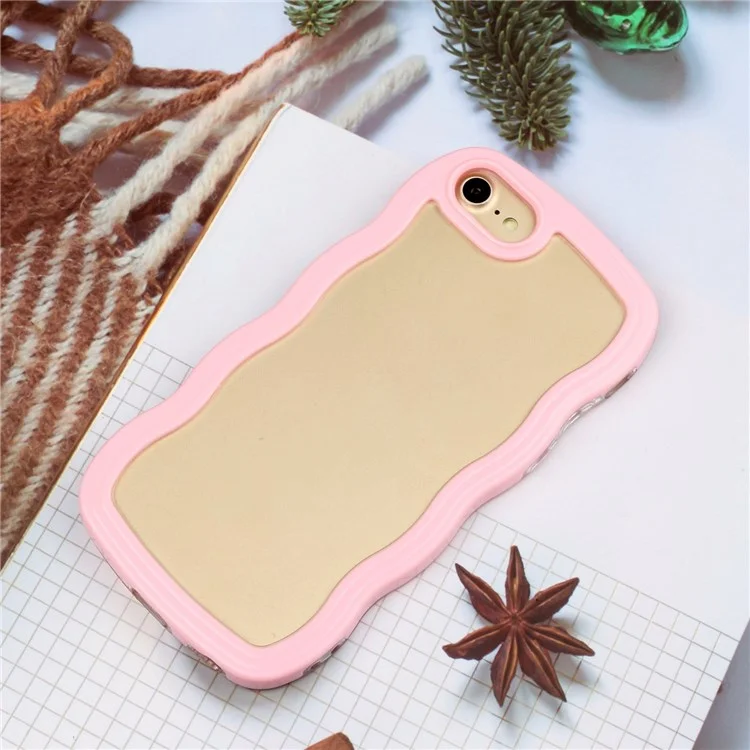 For iPhone 7/8/SE (2020)/SE (2022) Wavy Edge PC + TPU Phone Case Color Frame Transparent Back Cover - Pink