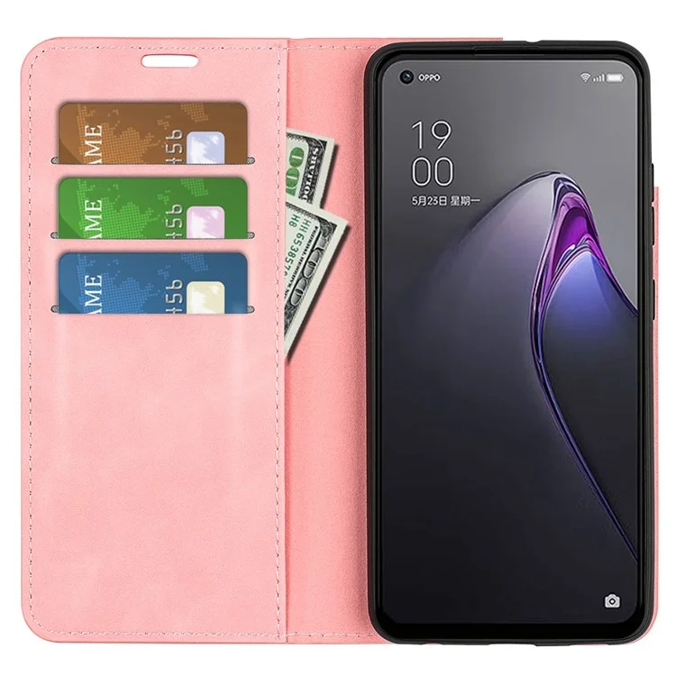 Per Oppo Reno8 5G (versione Globale) / Reno8 5G Anti-drop PU Paformazione Pullotto Pullotto Custore Flip Foio Stante Magnetica Assorbimento di Ammortizzatore Per la Sensazione di Protezione - Rosa