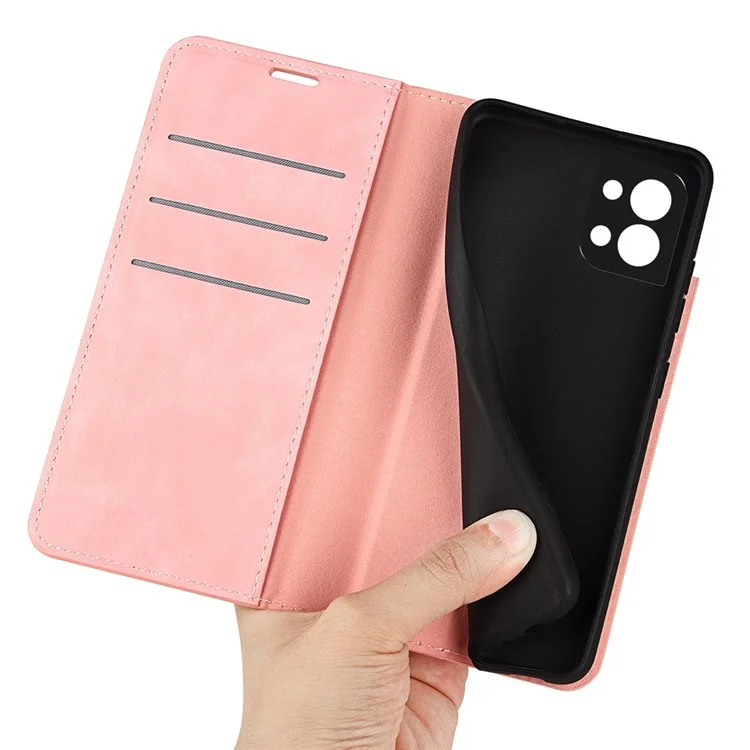 Per Oppo Reno8 5G (versione Globale) / Reno8 5G Anti-drop PU Paformazione Pullotto Pullotto Custore Flip Foio Stante Magnetica Assorbimento di Ammortizzatore Per la Sensazione di Protezione - Rosa