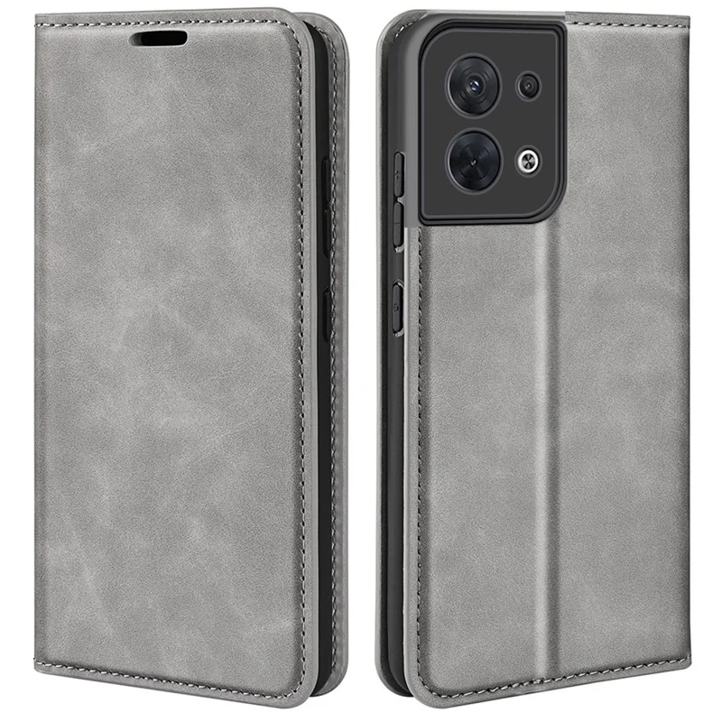 Für Oppo Reno8 5G (Global Version) / Reno8 5G PU-Leder-Mappe mit Geldbörse, Flip-Folio-Ständer, hautähnliche Oberfläche, Schutzhülle - Grau