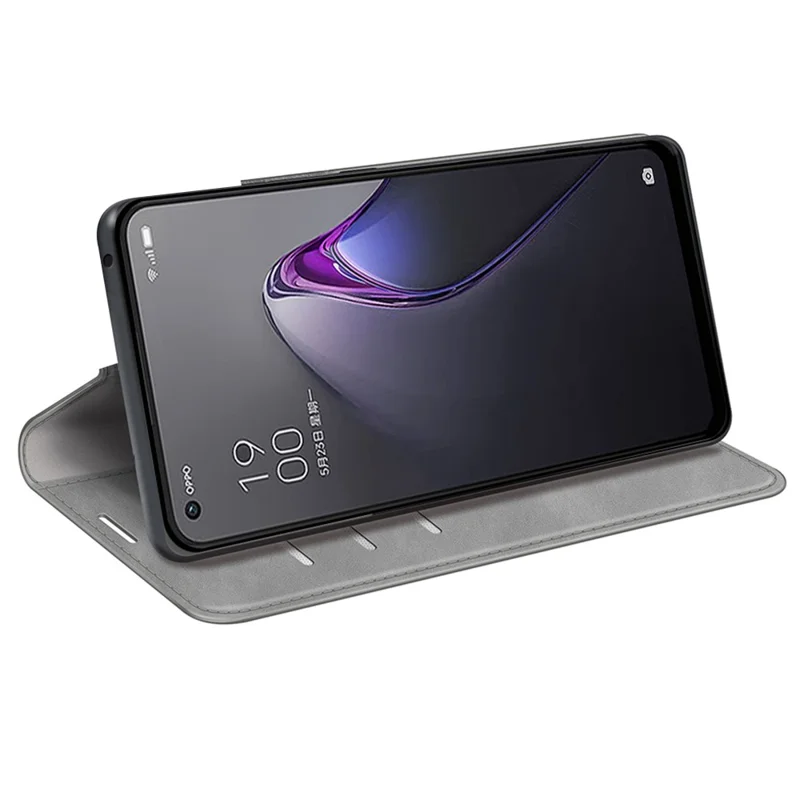 Für Oppo Reno8 5G (Global Version) / Reno8 5G PU-Leder-Mappe mit Geldbörse, Flip-Folio-Ständer, hautähnliche Oberfläche, Schutzhülle - Grau