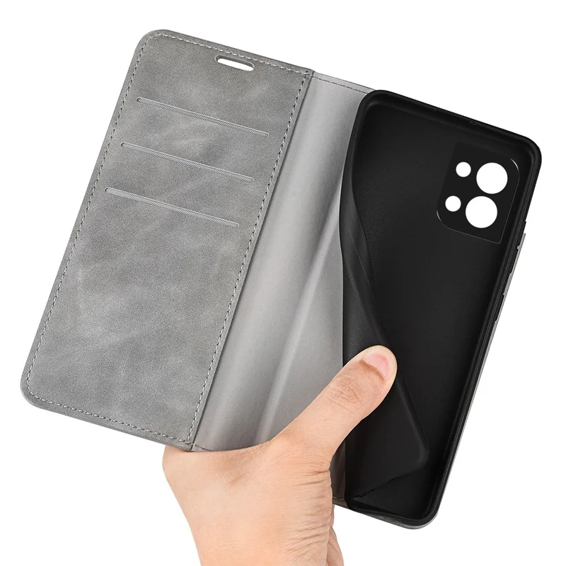 Für Oppo Reno8 5G (Global Version) / Reno8 5G PU-Leder-Mappe mit Geldbörse, Flip-Folio-Ständer, hautähnliche Oberfläche, Schutzhülle - Grau