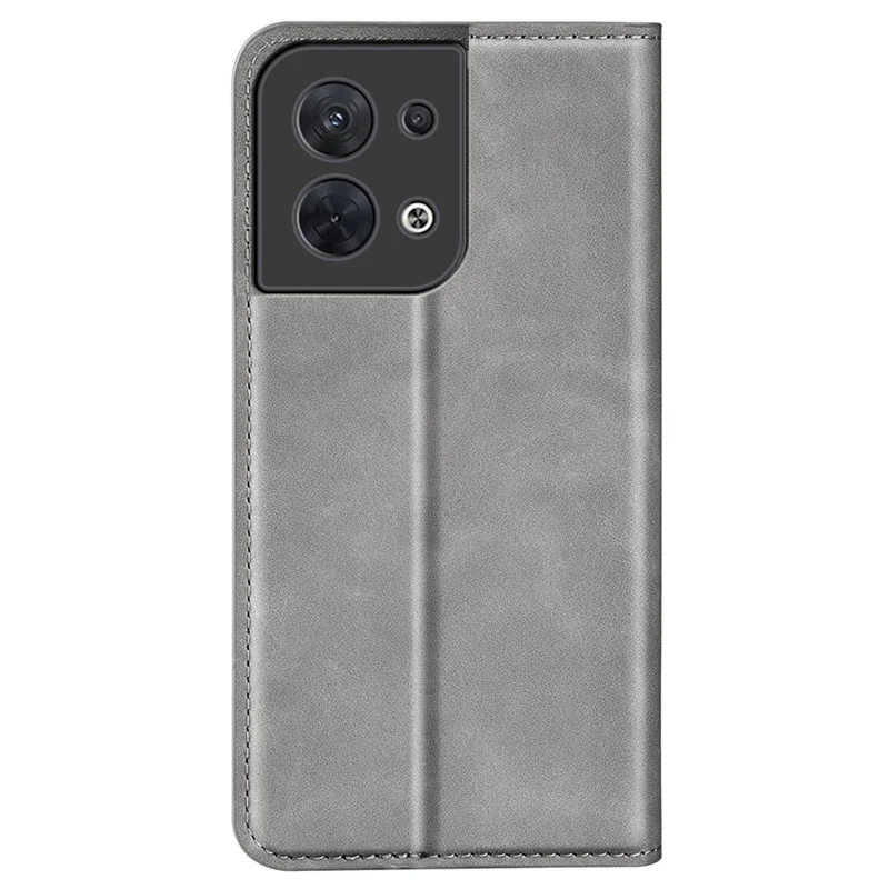 Für Oppo Reno8 5G (Global Version) / Reno8 5G PU-Leder-Mappe mit Geldbörse, Flip-Folio-Ständer, hautähnliche Oberfläche, Schutzhülle - Grau