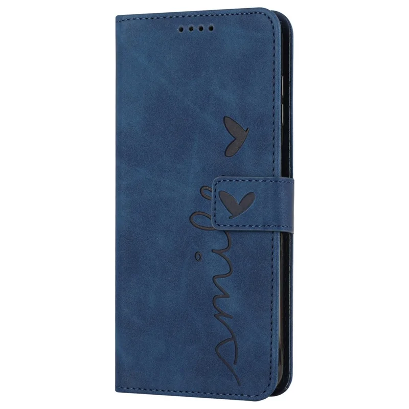 Para Iphone 13 Pro 6.1 Pulgadas Heart Forma Impresión de la Piel Touch Case de Sentimiento PU pu Cuero Visualización de la Billetera Con Cáscara de Teléfono Con Correa - Zafiro
