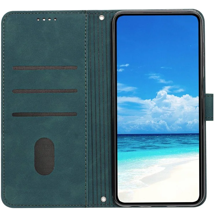 For Samsung Galaxy A03s (166.5 x 75.98 x 9.14mm), Well-protected Skin-touch Feeling Heart Shape Imprinted Phone Case Wallet Stand Feature PU Leather Shell with Strap - Green
