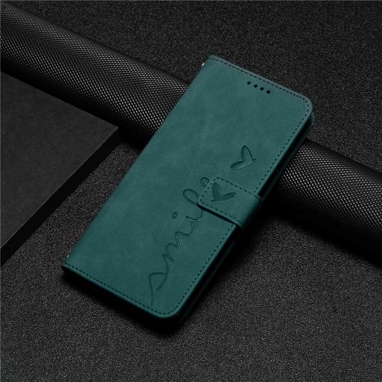 For Samsung Galaxy A03s (166.5 x 75.98 x 9.14mm), Well-protected Skin-touch Feeling Heart Shape Imprinted Phone Case Wallet Stand Feature PU Leather Shell with Strap - Green