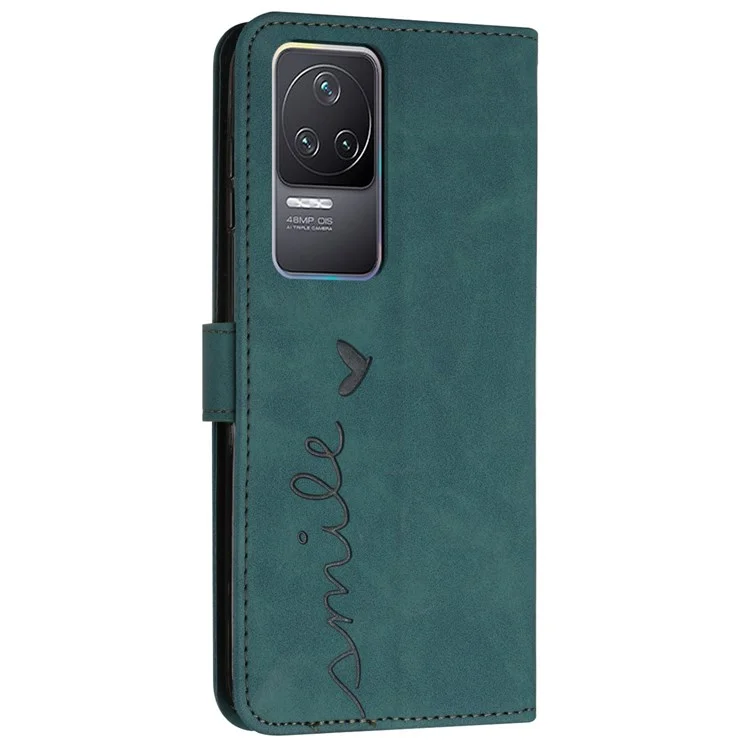 Para Xiaomi Redmi K50/K50 Pro Forma de Coração Imprimido Anti-arranhão Capa de Telefone Celular Skin Touch Feeling PU Carteira de Couro Tampa de Design Com Cinta - Verde