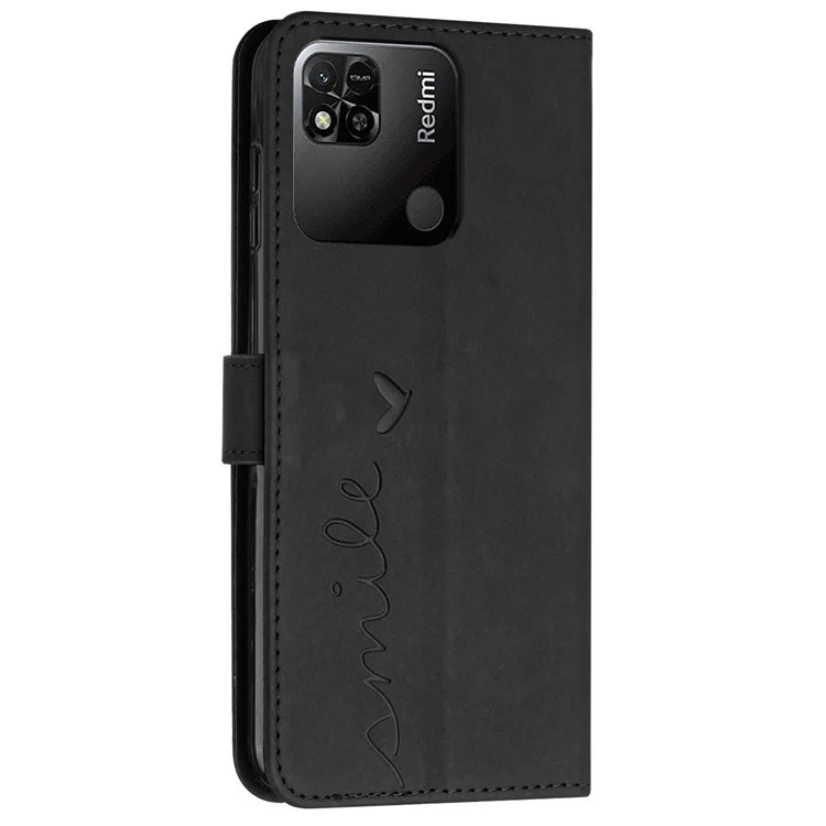 Pour Xiaomi Redmi 10c / Redmi 10 (inde) Cœur de Coeur Case de Portefeuille Imprimé Pour la Peau pu le Cuir Bracelet Bracele - le Noir
