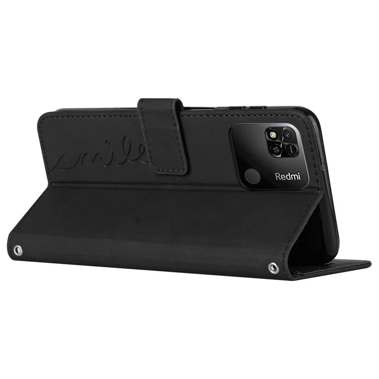Pour Xiaomi Redmi 10c / Redmi 10 (inde) Cœur de Coeur Case de Portefeuille Imprimé Pour la Peau pu le Cuir Bracelet Bracele - le Noir