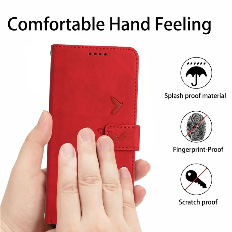 Para Xiaomi Poco M4 Pro 4G Formato do Coração Impresso Anti-drop Handy Strap Design Case de Tupa da Pele PU Carteira de Couro - Vermelho