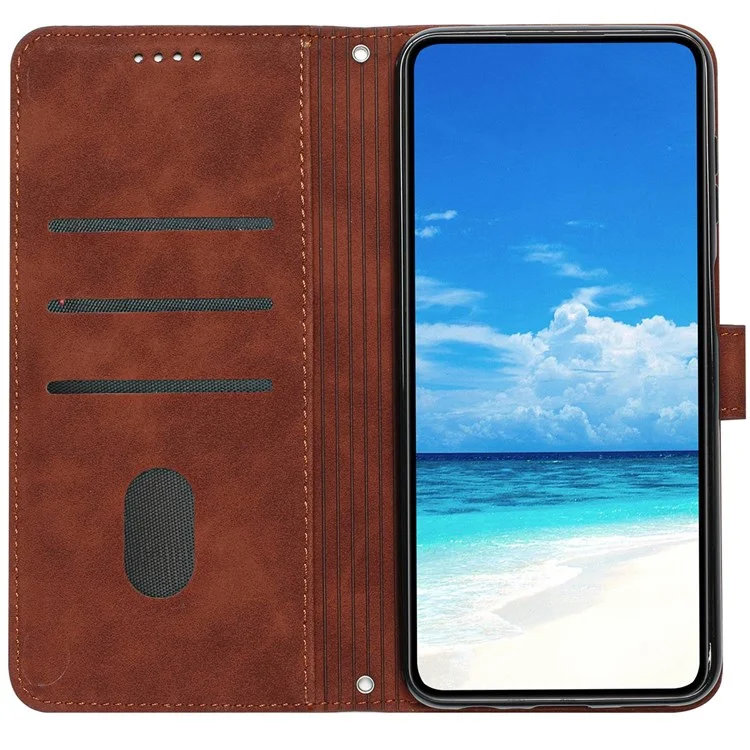 For Xiaomi 11T 5G/11T Pro 5G Drop-proof Heart Shape Imprinted Phone Case PU Leather Skin-touch Feeling Wallet Stand Well Protection Shell with Strap - Brown