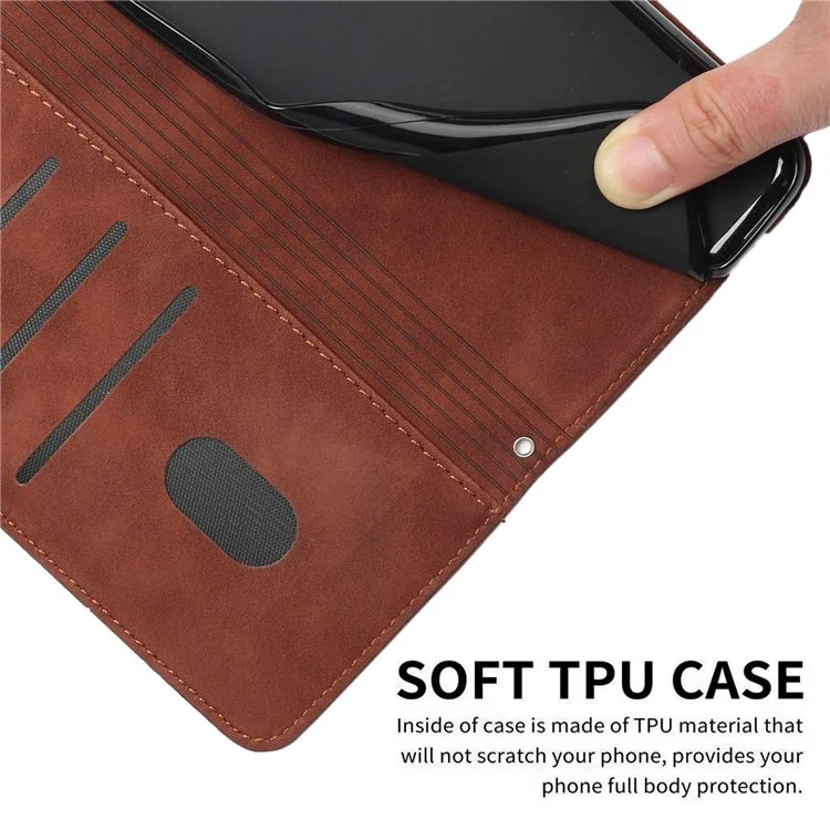 For Xiaomi 11T 5G/11T Pro 5G Drop-proof Heart Shape Imprinted Phone Case PU Leather Skin-touch Feeling Wallet Stand Well Protection Shell with Strap - Brown