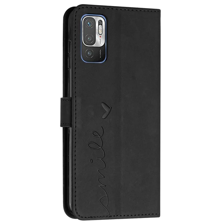 Herzform Eingeprägte Telefonhülle Für Xiaomi Redmi Anmerkung 10 5G/Note 10T 5G/Poco M3 Pro 5G/4G Anti-scratch Pu-leder-haut-touch-brieftasche Mit Riemen - Schwarz
