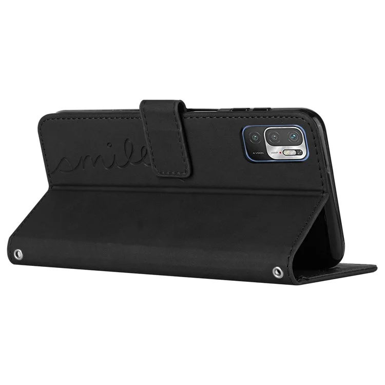 Herzform Eingeprägte Telefonhülle Für Xiaomi Redmi Anmerkung 10 5G/Note 10T 5G/Poco M3 Pro 5G/4G Anti-scratch Pu-leder-haut-touch-brieftasche Mit Riemen - Schwarz