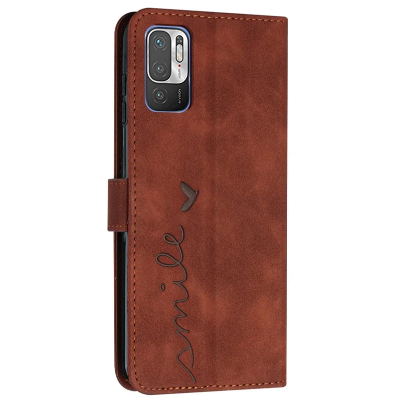 Forme de Cœur Étui de Téléphone Imprimé Pour Xiaomi Redmi Note 10 5g / Note 10T 5g / Poco M3 Pro 5g / 4g Anti-scratch PU le Cuir de Cuir de PU Skin-touch Feel Shel Shell Avec Sangle - Brun