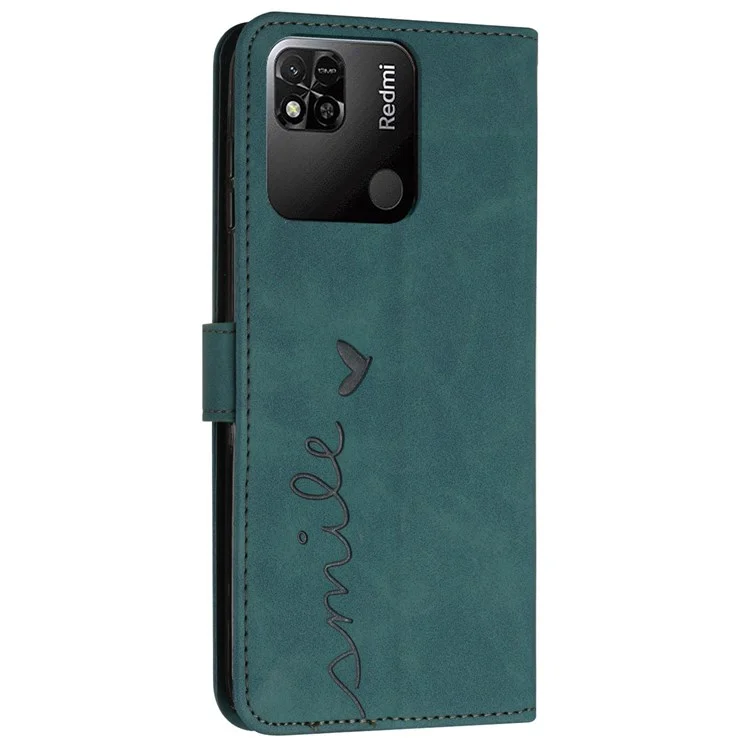 Para Xiaomi Redmi 10a/poco C31/Redmi 9C/9C NFC Heart Forma Impresión Teléfono pu pu Cuero Toque de Cuero Para la Billetera de la Billetera de Protección Con Correa Con Correa - Verde