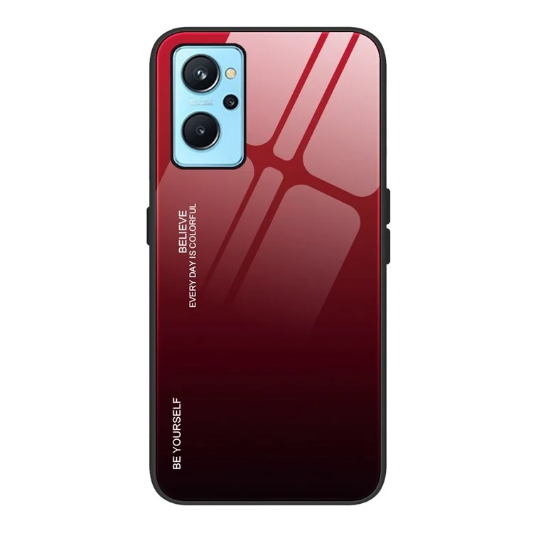 Pour le Royaume 9i / Oppo A76 / A36 Verre Trempée + PC + TPU Shell Gradient Color Color Design Affaire à la Mode à la Mode - Rouge Noir